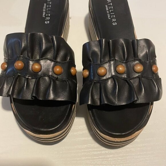 ateliers platform striped ruffle studded leather sandal made in Italy sz 39 - Picture 5 of 14